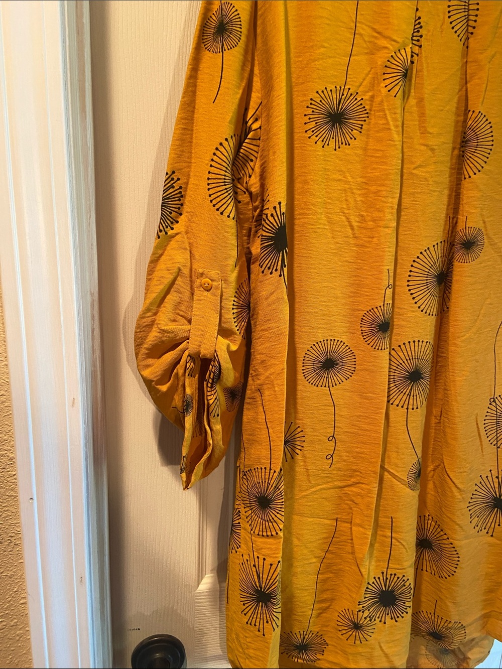 Women's Mustard Floral Button-Down with side pockets - Picture 6 of 11